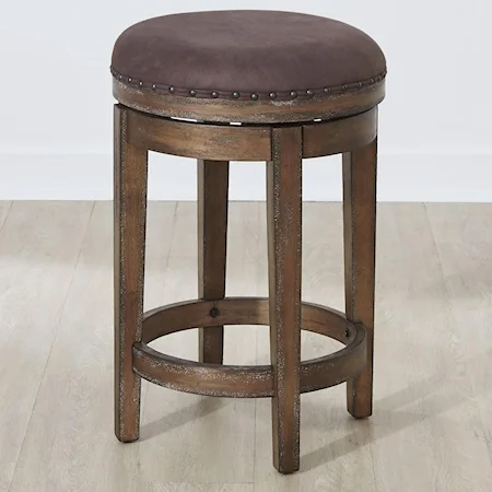 Swivel Barstool with Upholstered Seat and Nailhead Trim